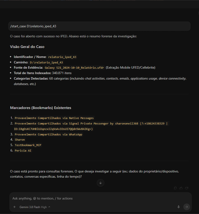 Execução do comando /start_case no Antigravity CLI com 340.871 itens analisados